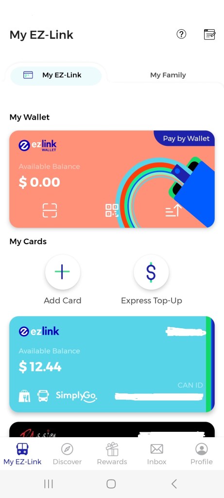 The look and feel of the e-wallet that shows the ezlink screen.